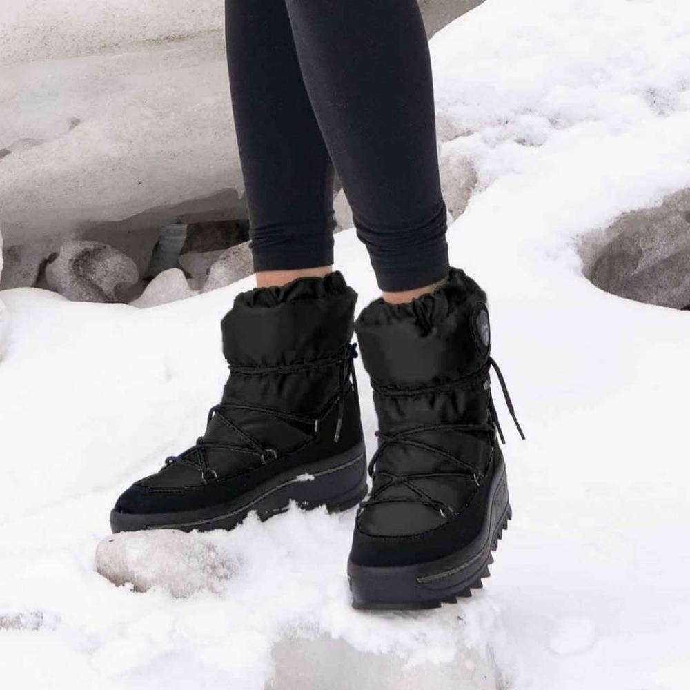 Pajar Women's Taya Nylon Waterproof Vegan Suede Leather Winter Boots Black 6.5